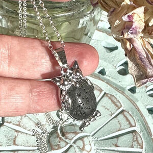 Lava rock owl sterling silver delicate pendant necklace/protection and peace
